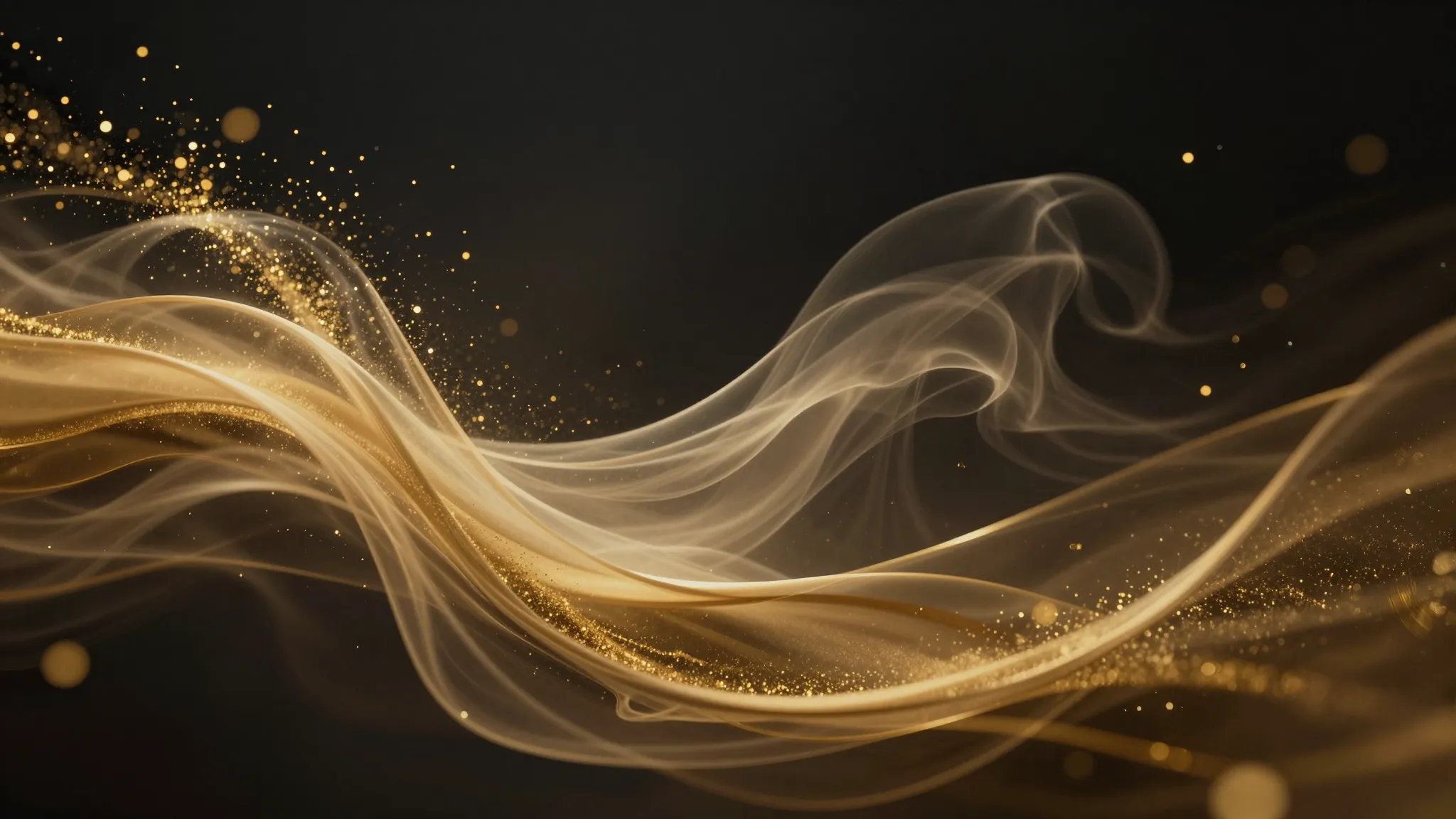Flowing gold light on charcoal